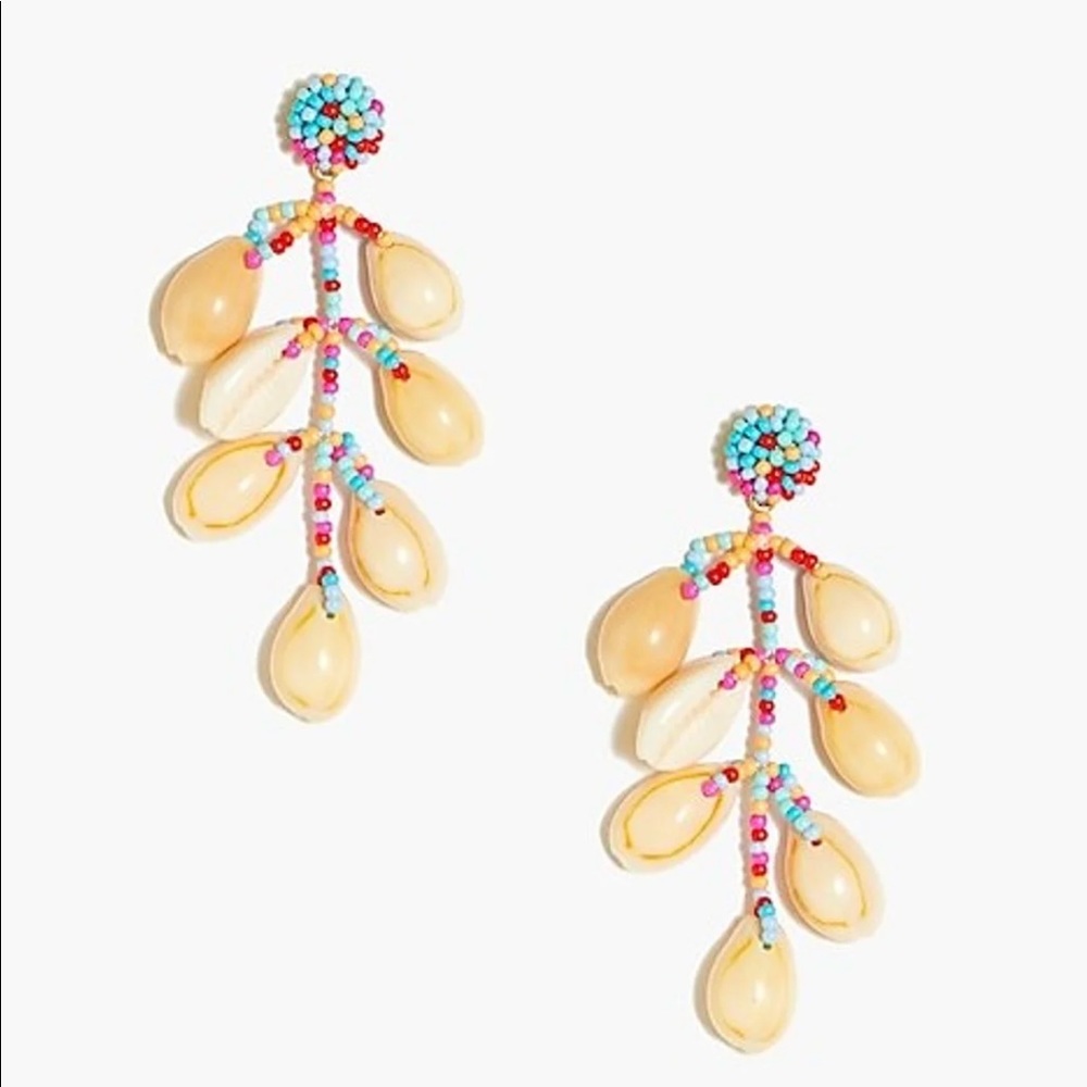 J. Crew Beaded Cowrie Shell Statement Earrings - image 1